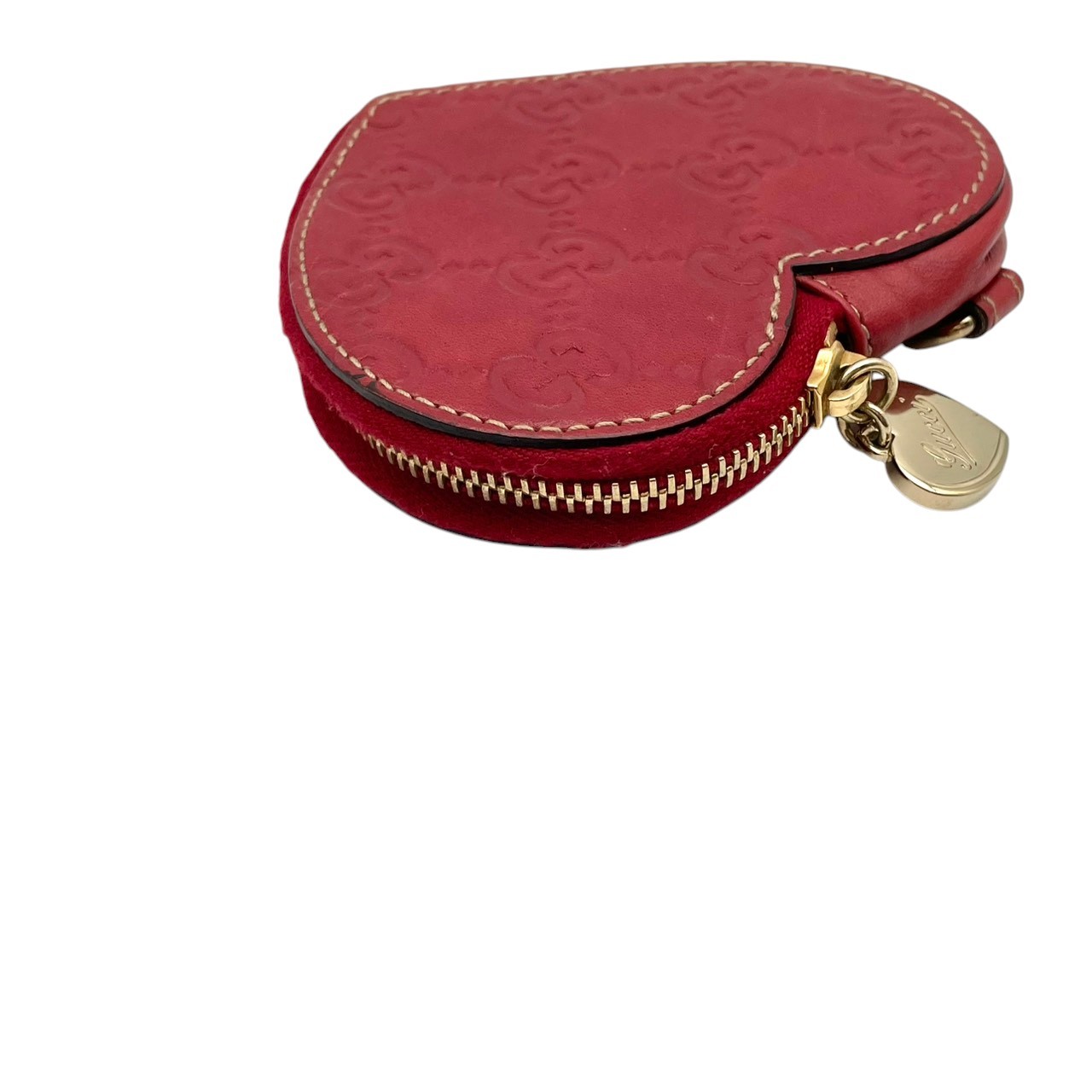 Authentic GUCCI Lovely Heart Guccissima Leather Coin Case Red Compact Purse