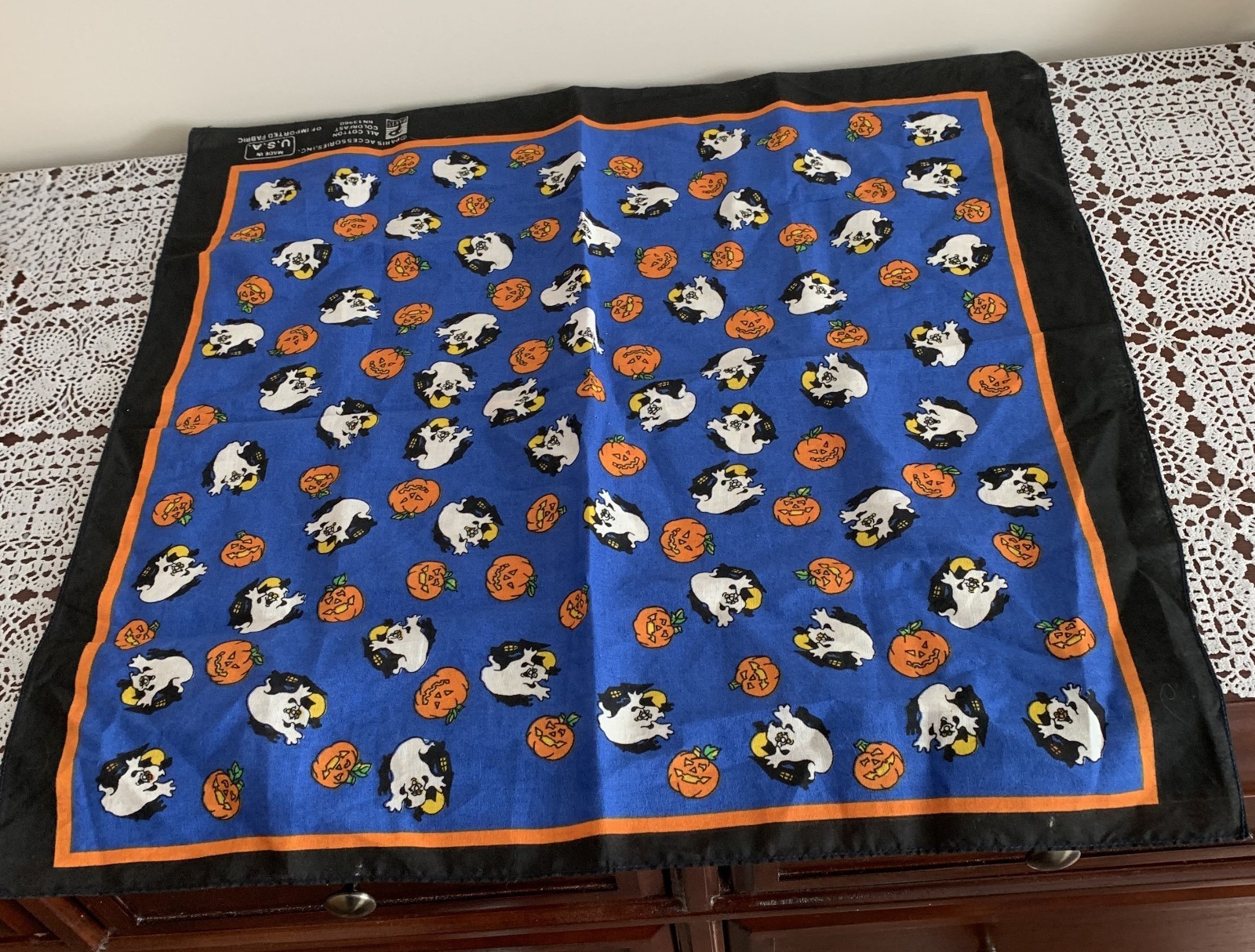 Paris Brand Halloween Design Square Bandana Scarf 21 In Blue Ghosts Pumpkins USA