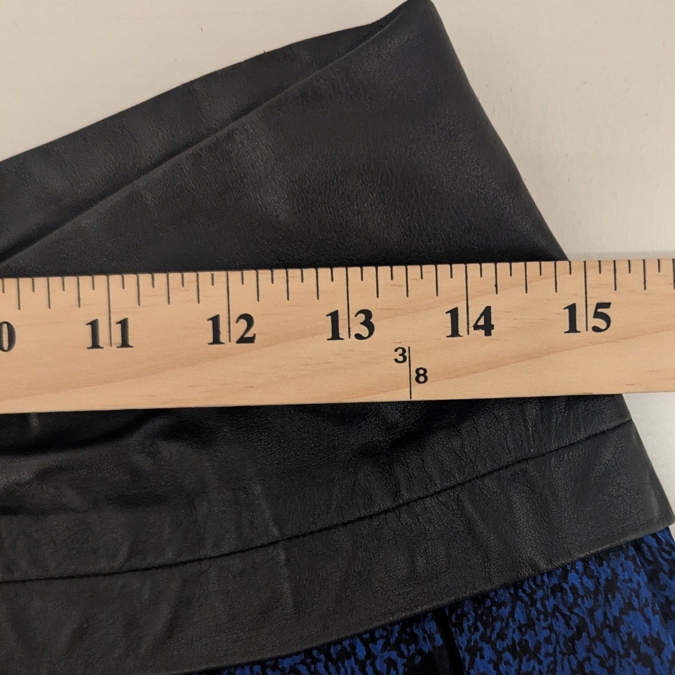 VTG 80’s Designer Silk Leather Trim Blouse & Skirt 2 Pc Set Black Cobalt Sz 10