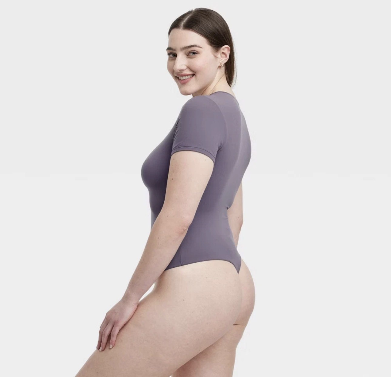 Auden Women’s Luxe Stretch Fully Lined Thong Bodysuit Mauve Gray Size Medium NWT