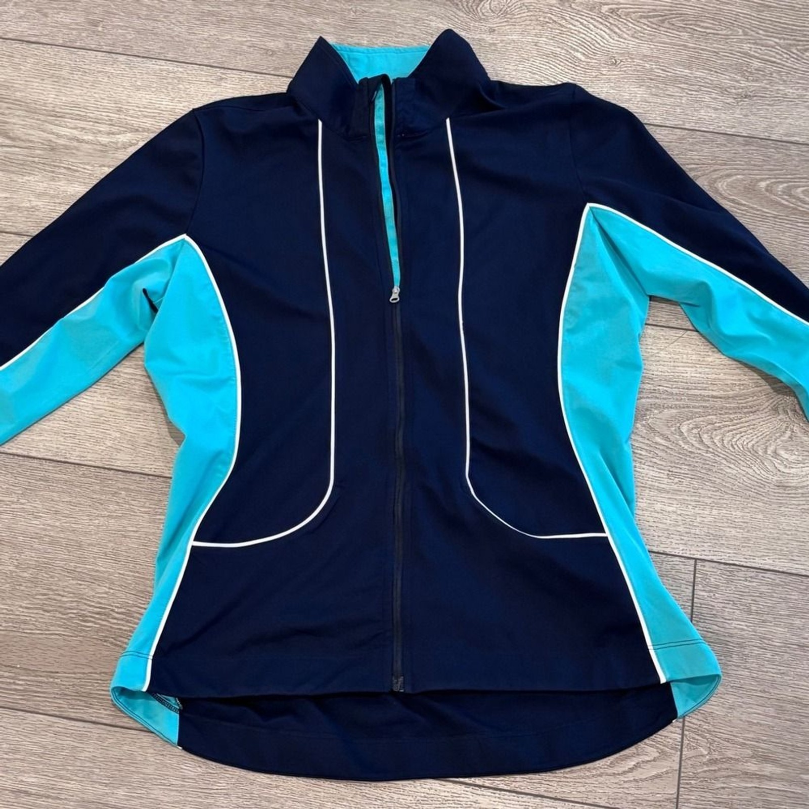 Cutter & Buck Full Zip Jacket Womens Large Navy Blue Turquoise CB DryTec Active