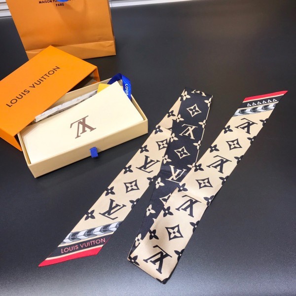 LOUIS VUITTON SCARF MINI 100% AUTHENTIC CLASSIC SILK BEIGE WHITE BLACK