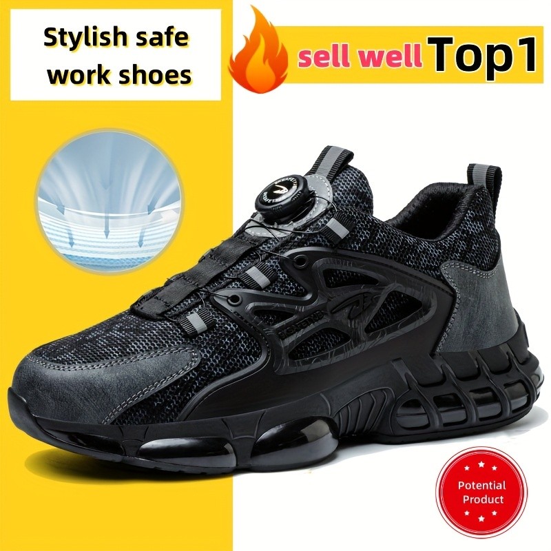 Work Shoes Mens Anti-Smash Steel Toe Puncture-Resistant Sneakers Security Boots