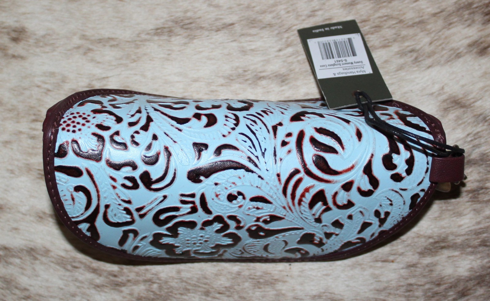 Myra Bags #5461 Embossed Leather Sunglass Case~7″x2.5″~Unique Design~Padded~