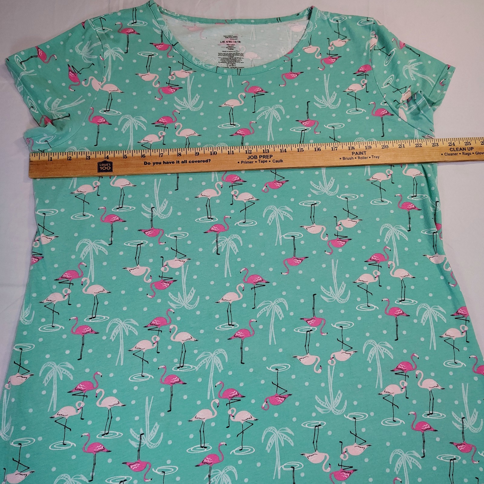 Secret Treasure Green Flamingos Palm Trees Sleepshirt Nightgown Nightshirt