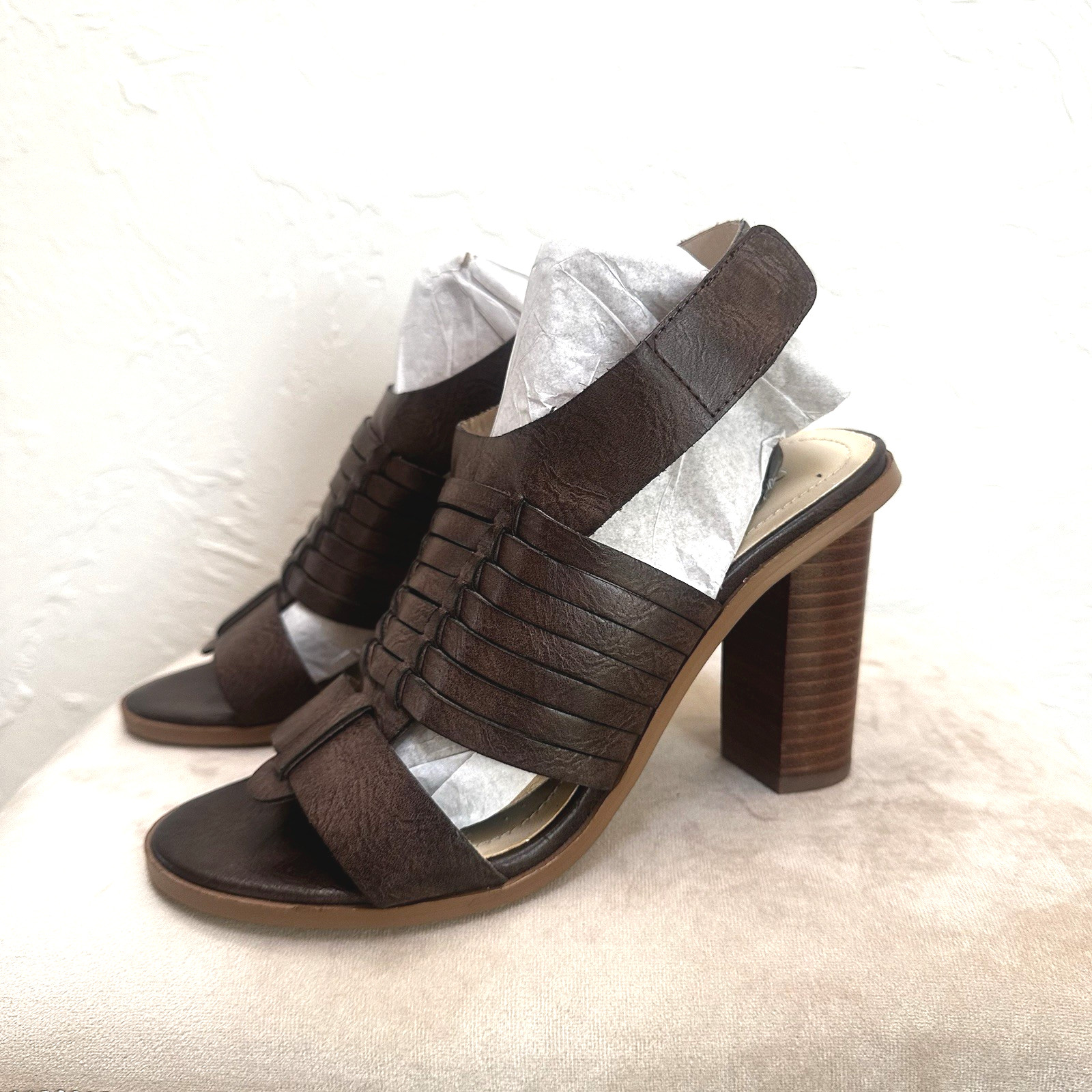 Charles by Charles David JEEZE Brown Leather Slingback Sandal Chunky Heels Sz. 7