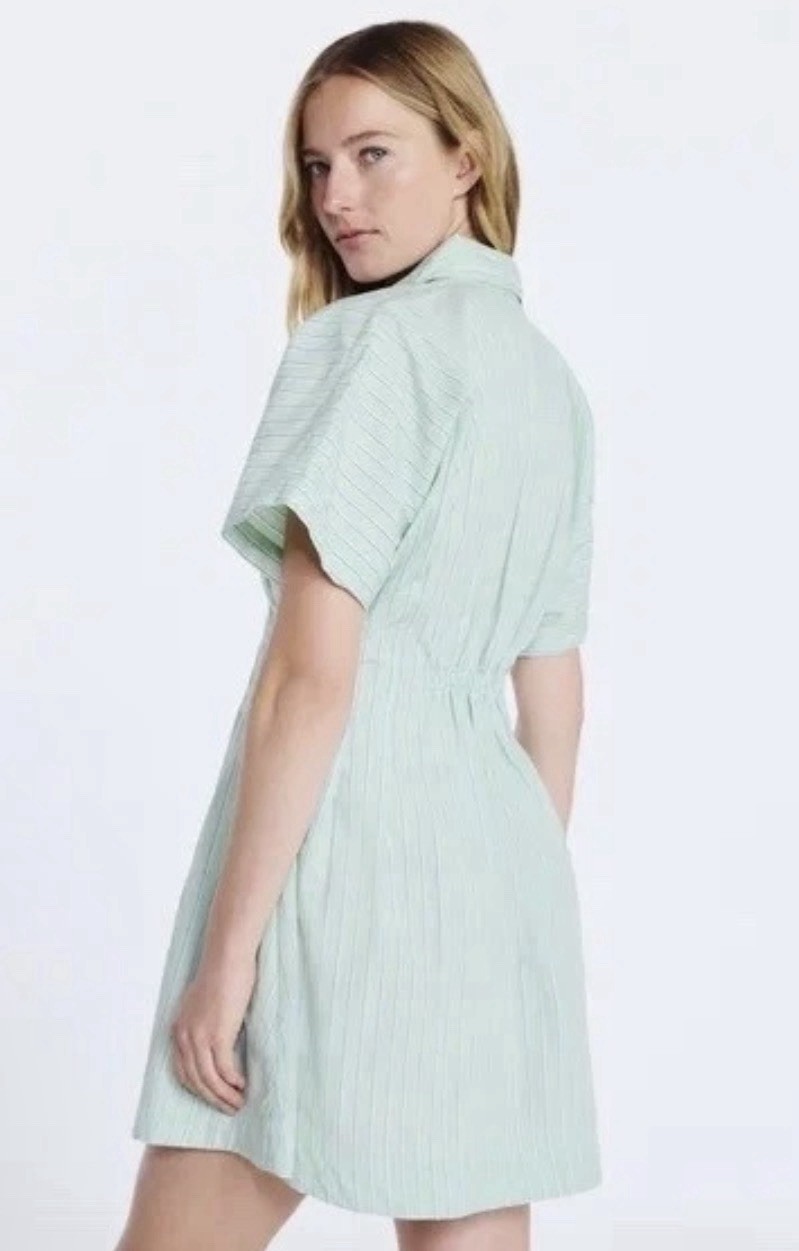 Free Assembly Women Corset Midi Green Stripe Dress Shirt Pockets Large NWT#17031