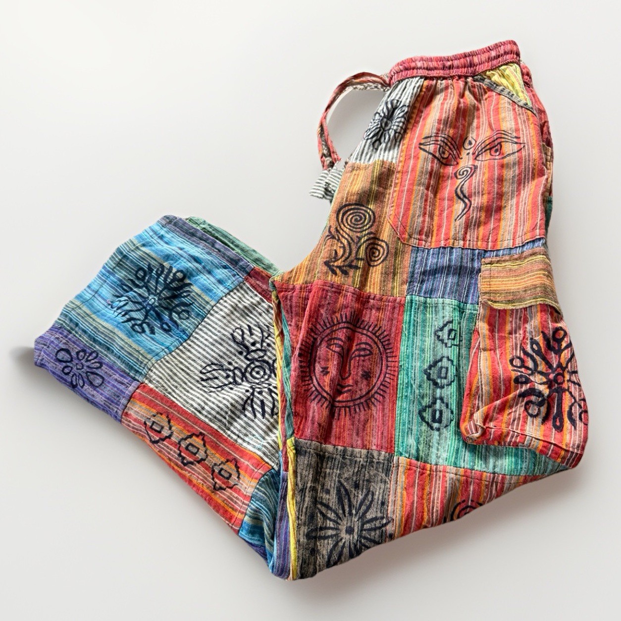 Rising International Patchwork Cargo Pants Women’s S Boho Nepal Hippy Vtg 90s