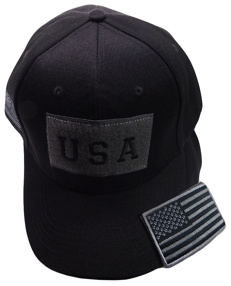 USA Light Grey / Black Flag Detachable Patch “USA” Black Embroidered Hat Cap