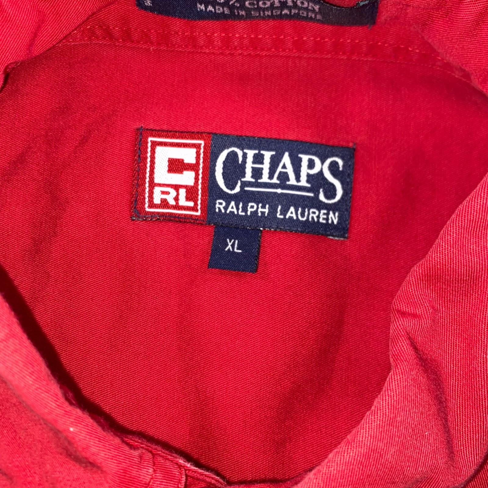 Chaps Ralph Lauren Mens XL Red Cotton Button Down Long Sleeve Crest Logo Shirt