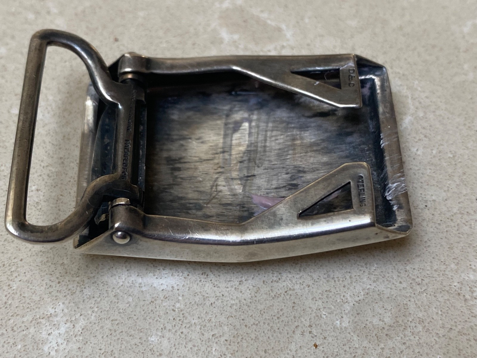 Vintage Sterling Silver Belt Buckle Engraved Edging and Initials N.A.B.