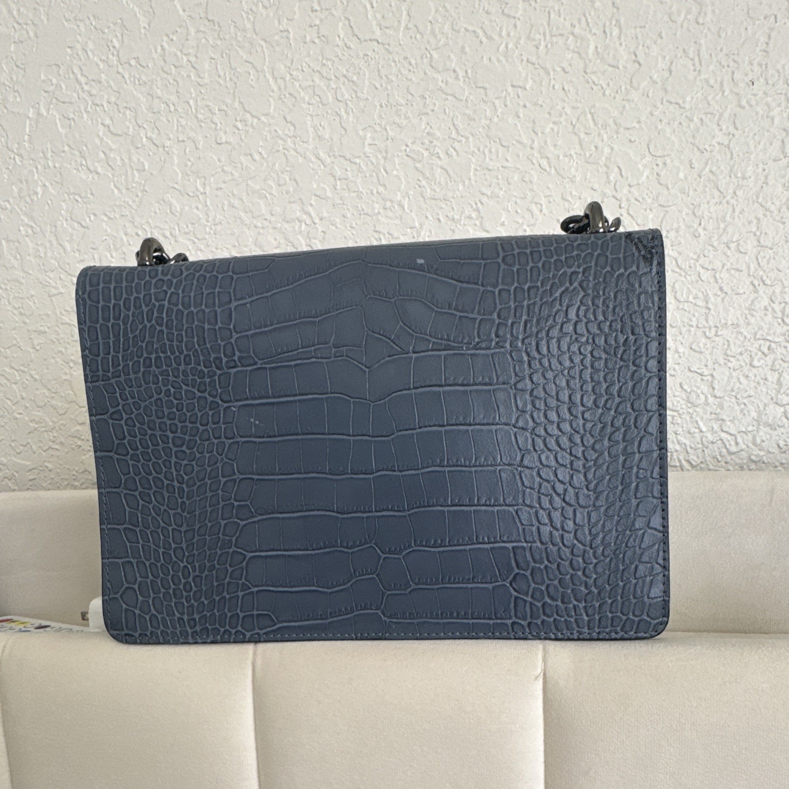 Marina Galanti Blue Crocodile Embossed Shoulder Bag Chain Strap Magnetic