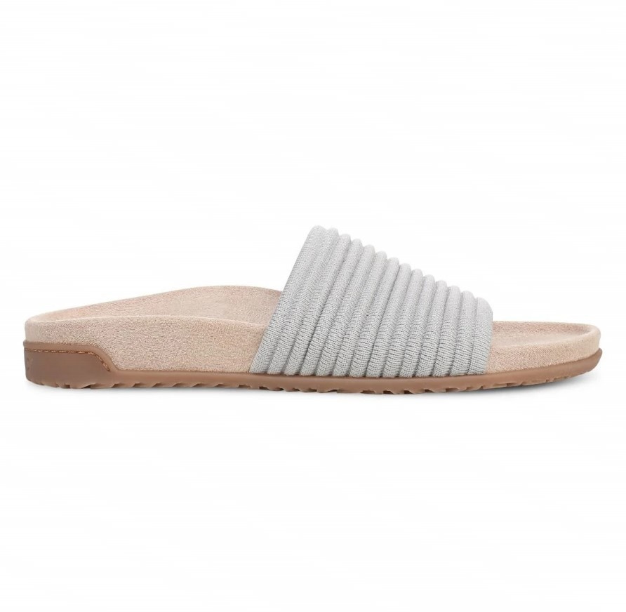 VIONIC Women Evie Knit Slide Sandal, Vapor Silver (NEW)