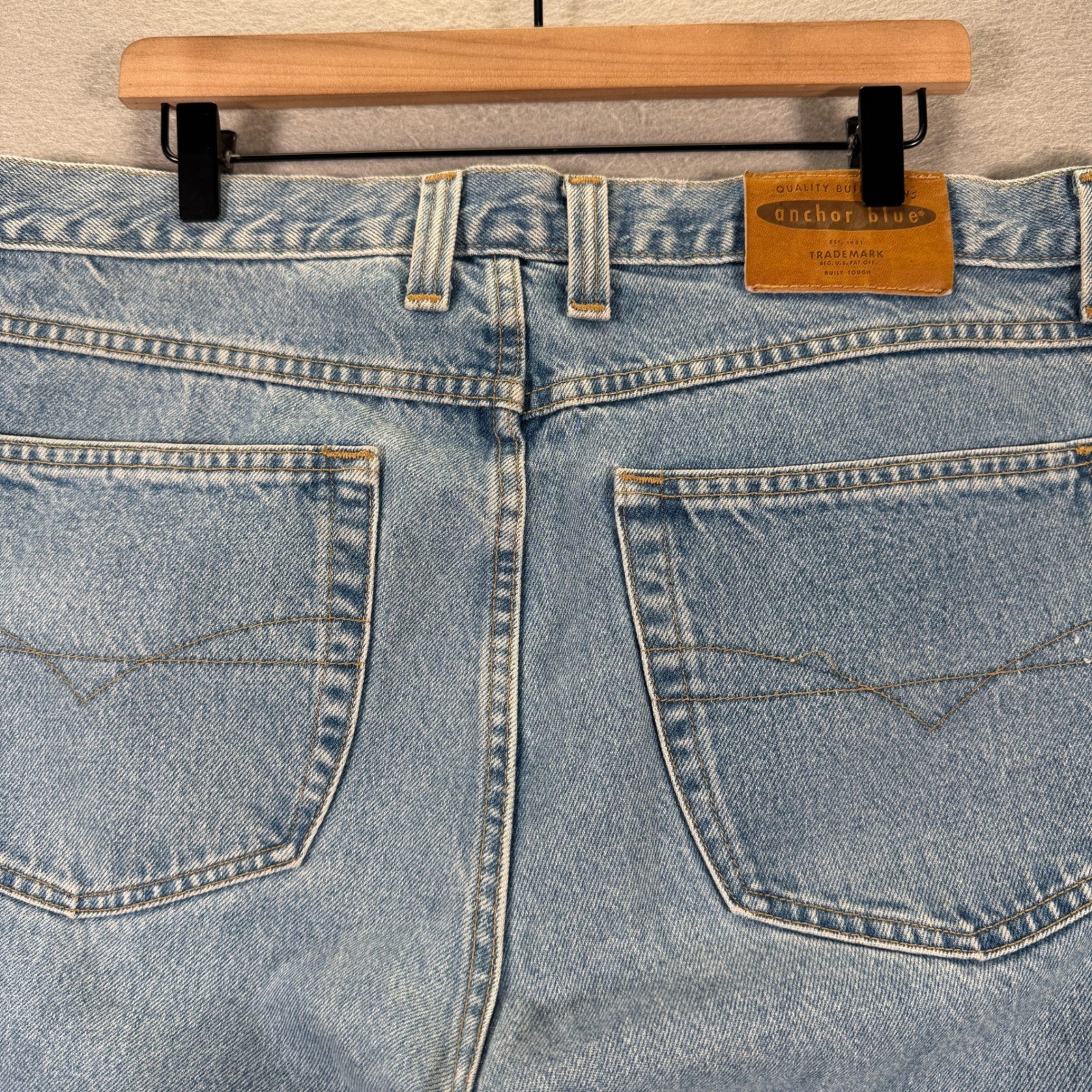 Vintage Anchor Blue Baggy Light Wash Denim Jeans Mens W42 L30 Cotton Made Mexico