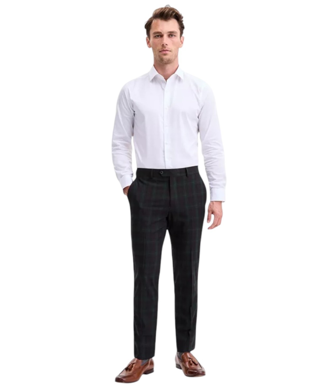 Bar Iii Mens Slim fit Wool Dress Pants 32 / 32 Green Burgundy Plaid