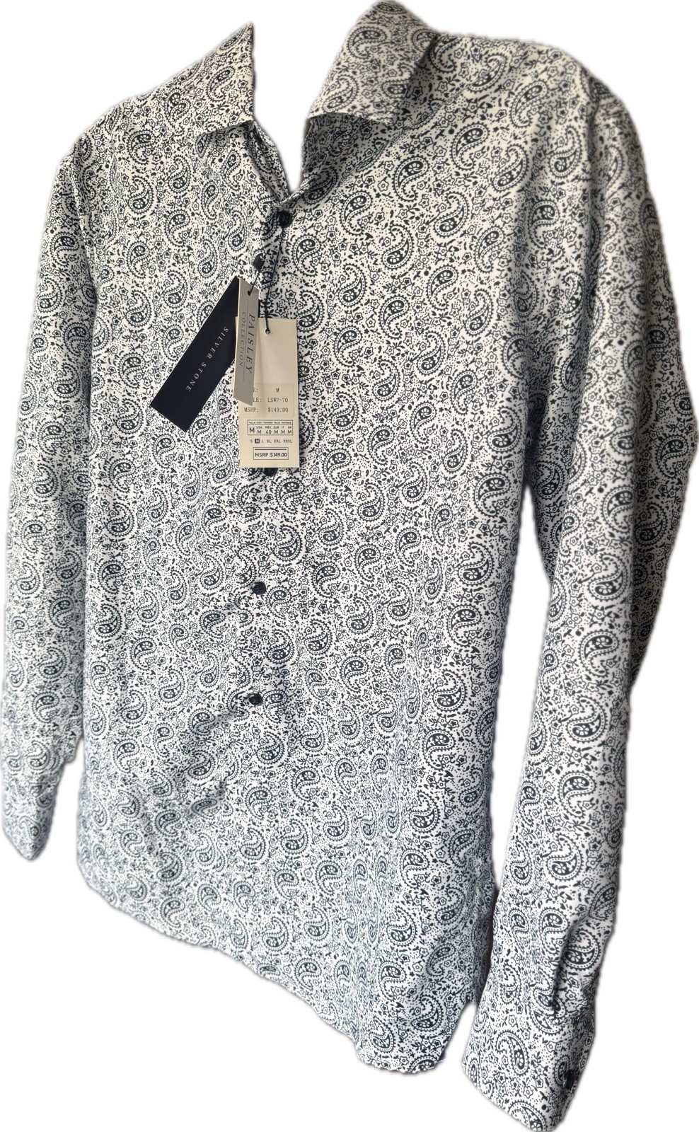 Silver Stone White & Blue Med Paisley Collection Modern Fit MSRP $149