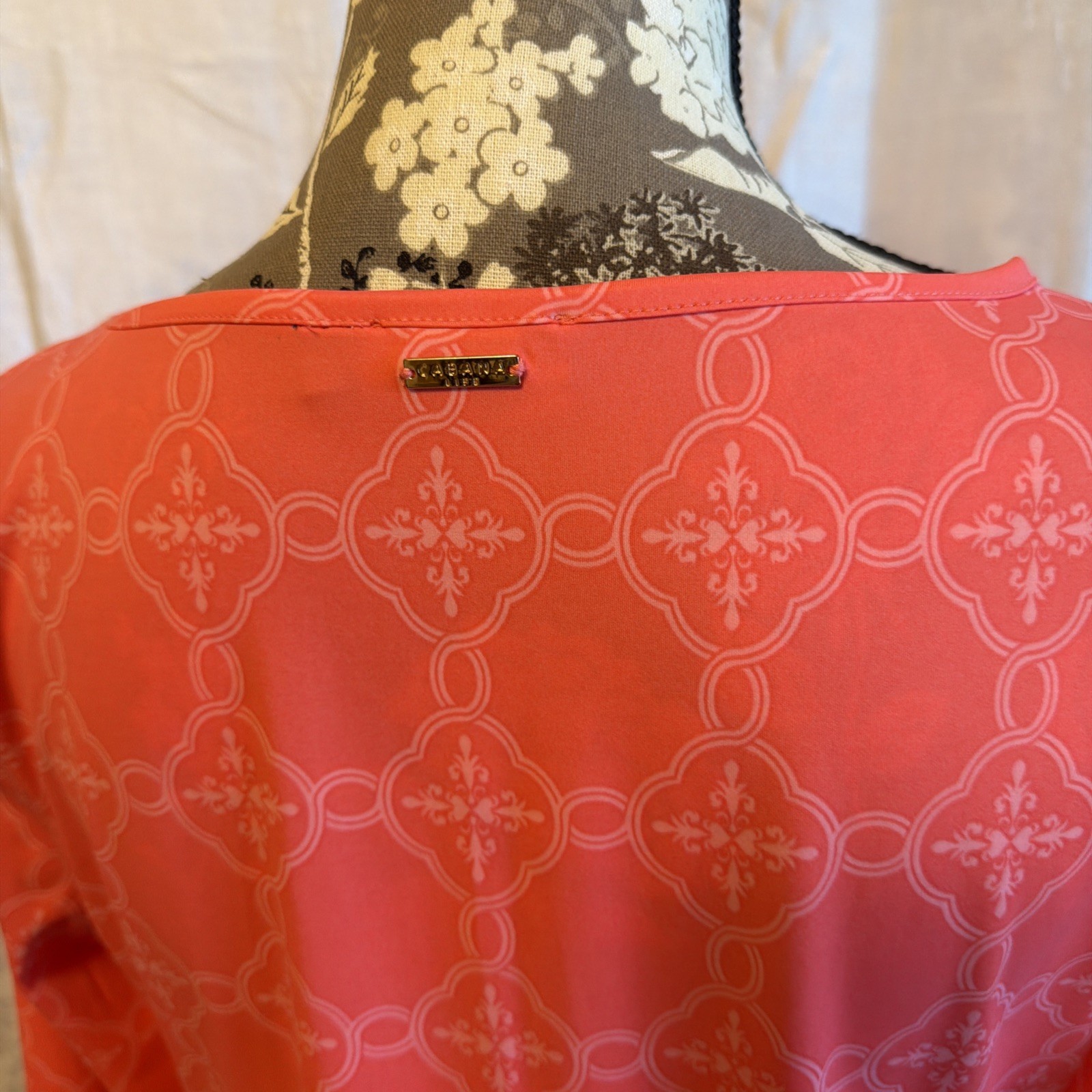 CABANA LIFE Coastal Cottage Stretch Shift Dress 50+ UPF Salmon pink beach LG EUC