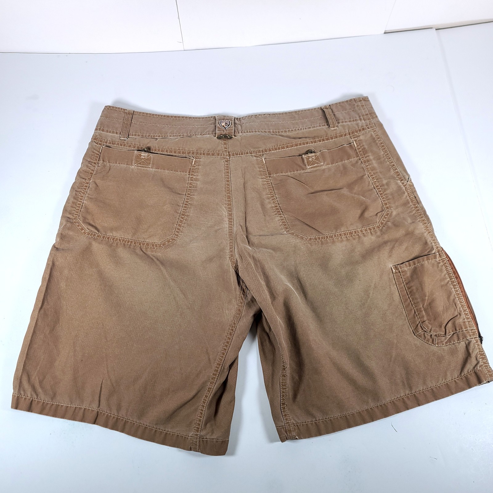 Kuhl Revolvr Cargo Shorts Men’s 36 Brown Nylon Cotton Quick Dry Zipper-Pockets