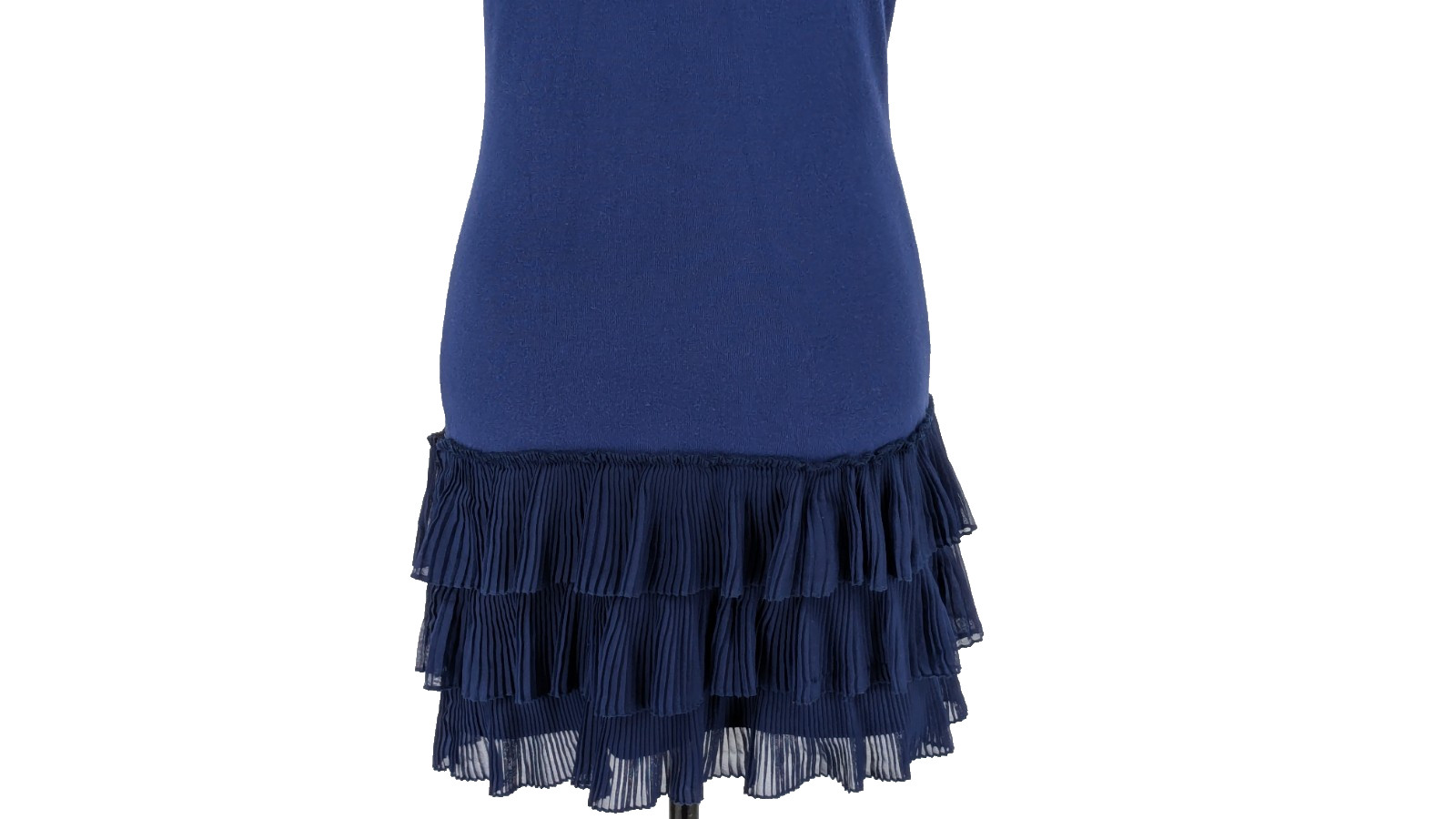 TWELVE BY TWELVE Blue Knit Dress MEDIUM Form Fitting Stretch RUFFLE Neck/Hemline