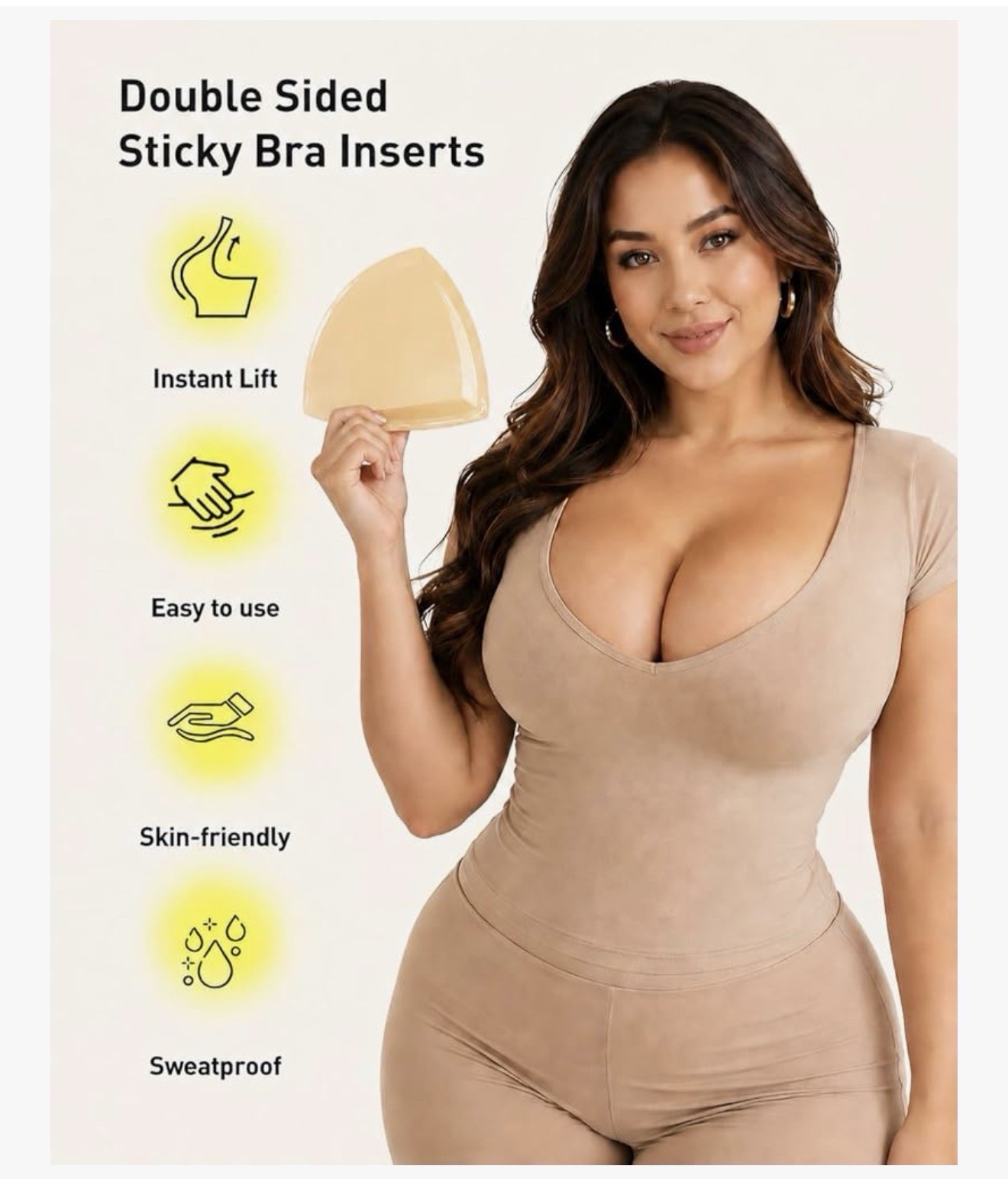 Nildor Double-Sided Silicone Bra Inserts Reusable Washable Sweatproof Beige