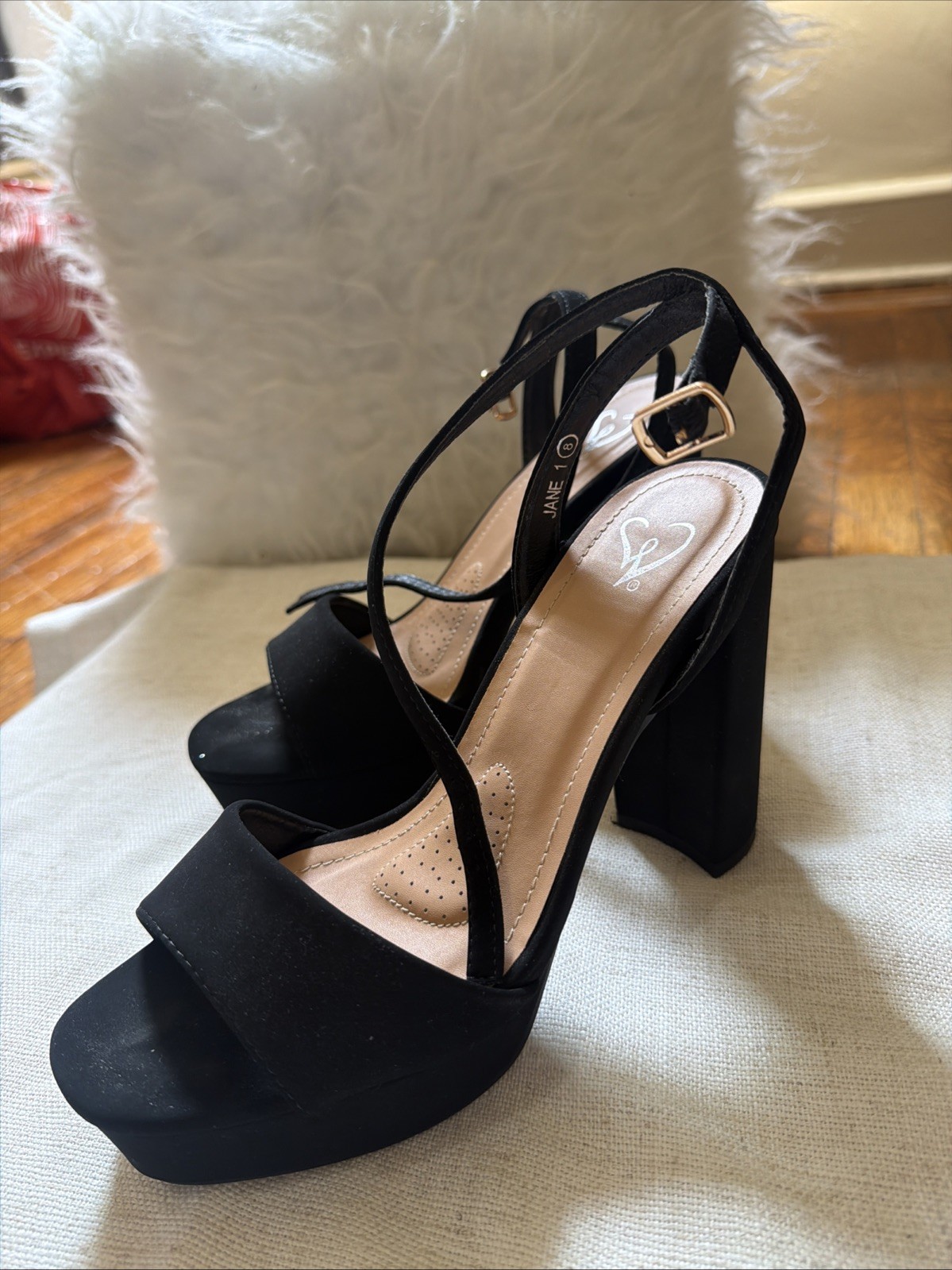 Black Chunky Platform Heels – Size 9 – JANE 1 Ankle Strap Dress Sandals