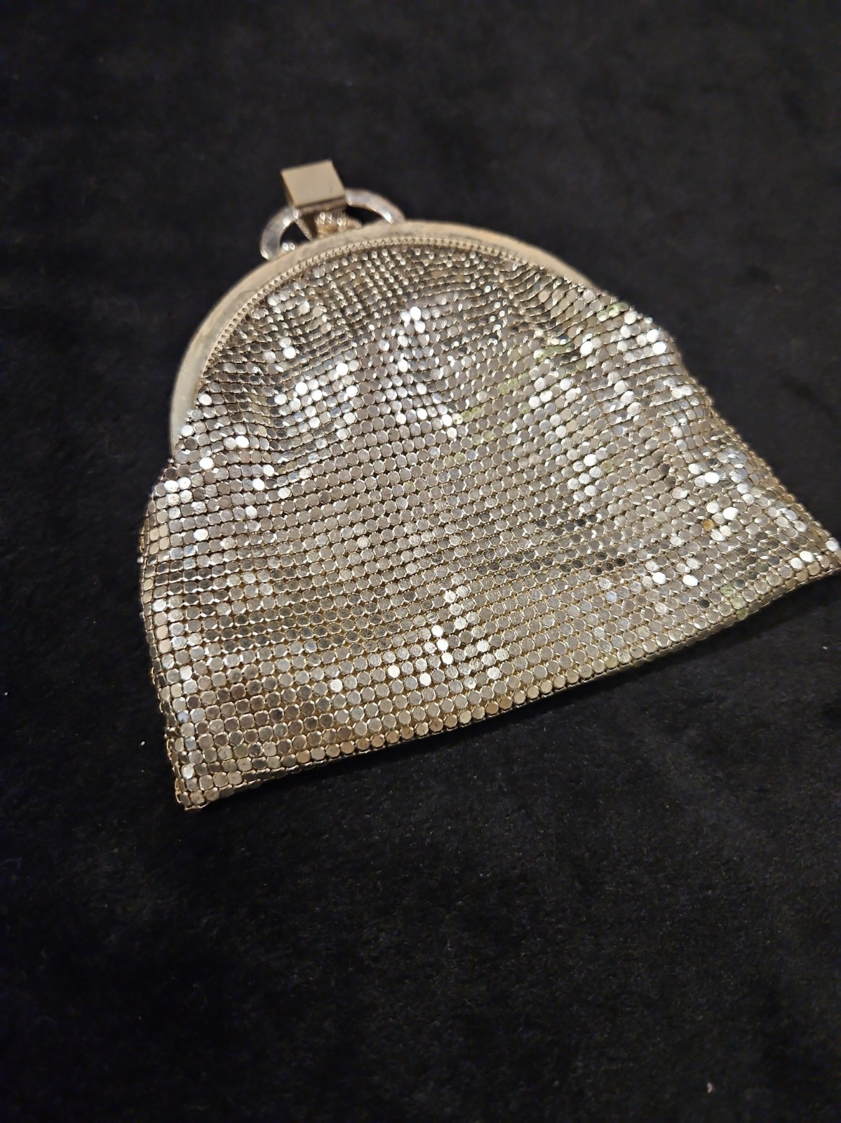 Vintage Whiting & Davis Silver Mesh Evening Bag Wristlet 1960s Art Deco