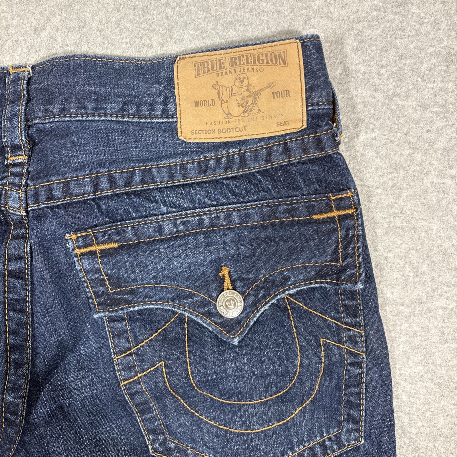 TRUE RELIGION Men’s Sz 34 Bootcut Flap Pocket 100% Cotton Blue Jeans