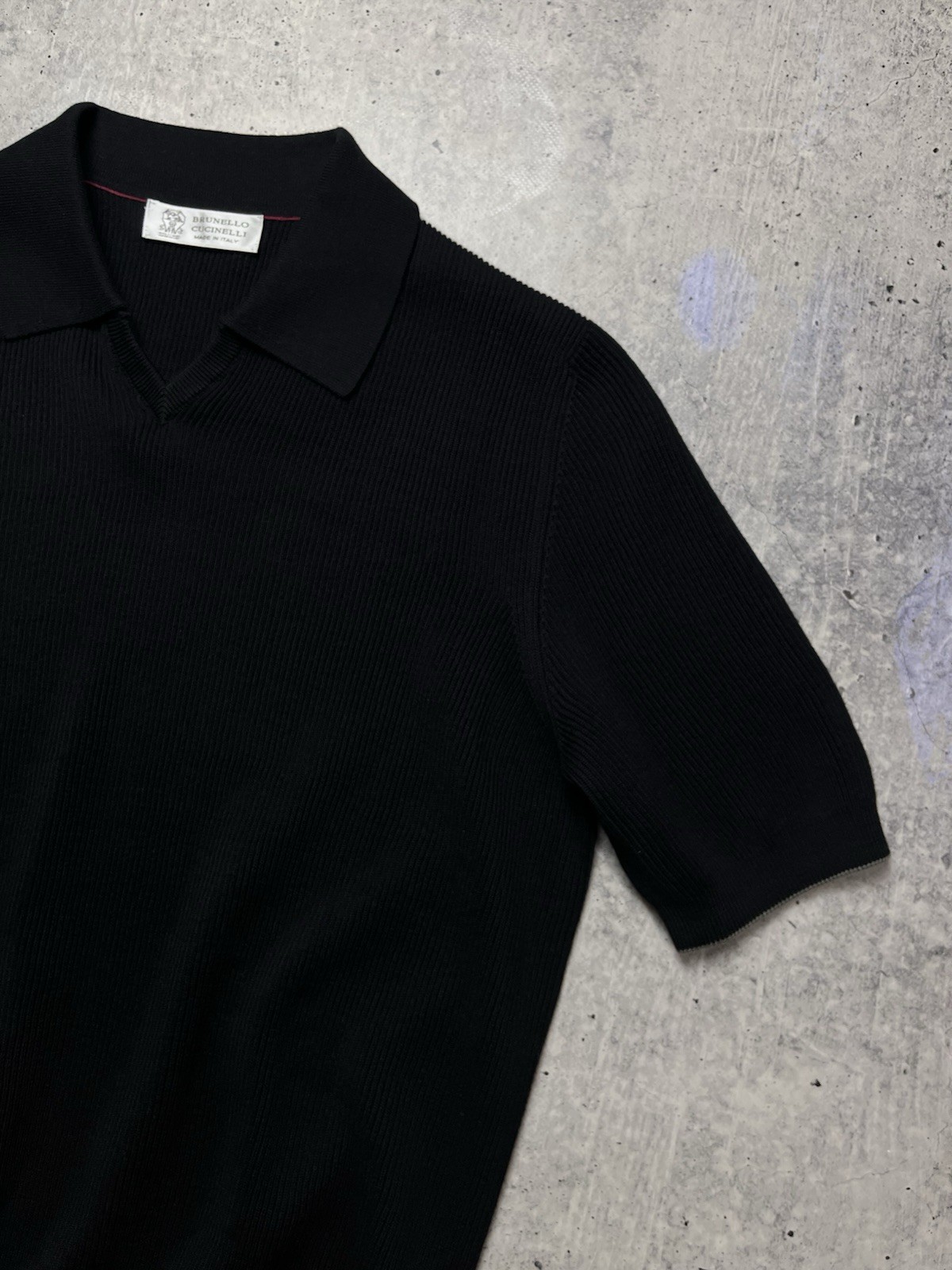 Men’s s Brunello Cucinelli Cotton Rib Knit Polo Black Size 50 M/L