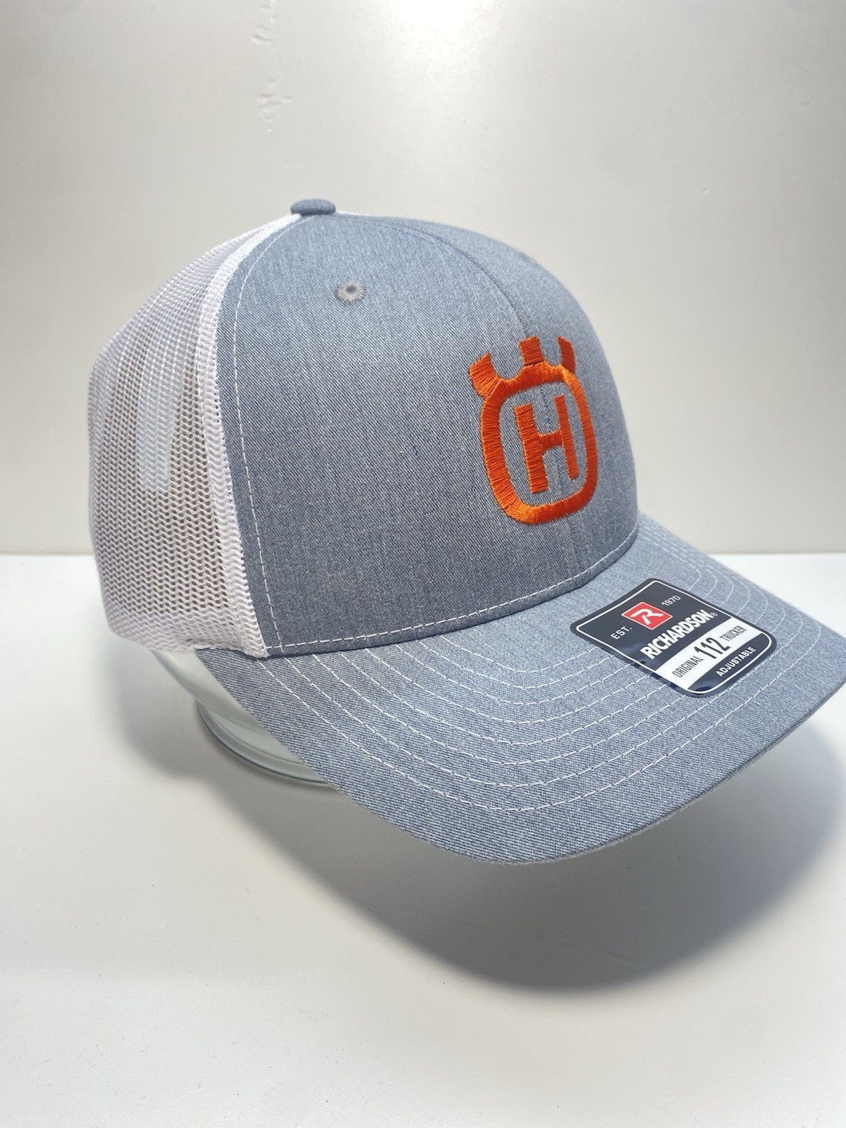 🔥Husqvarna Logo Men’s Hat Richardson 112 Gray With White Mesh. Orange Logo.