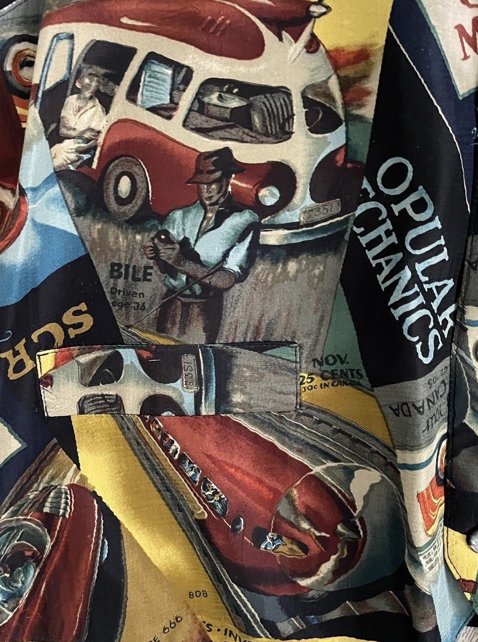 SHARPER IMAGE Vintage SILK VEST MODERN MECHANICS Magazine Novelty Print Size L
