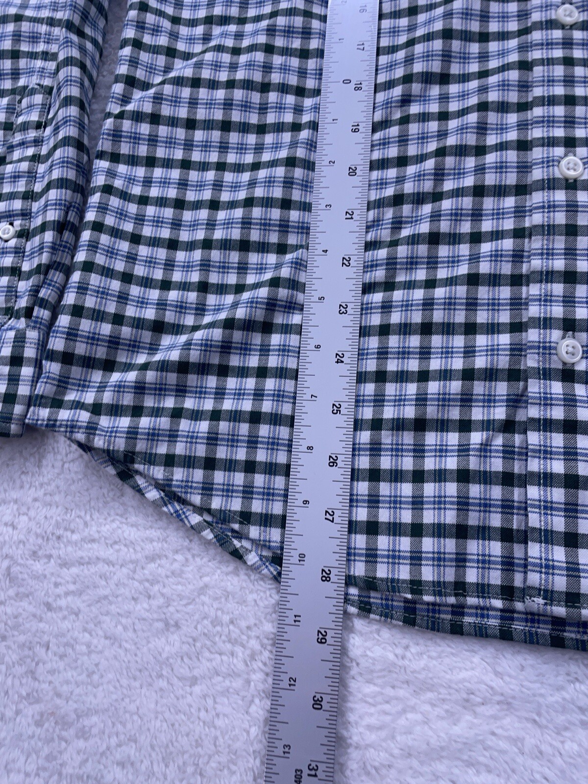 LL Bean Mens S Green Plaid Coolmax Stretch Slightly Fitted Button Down Shirt