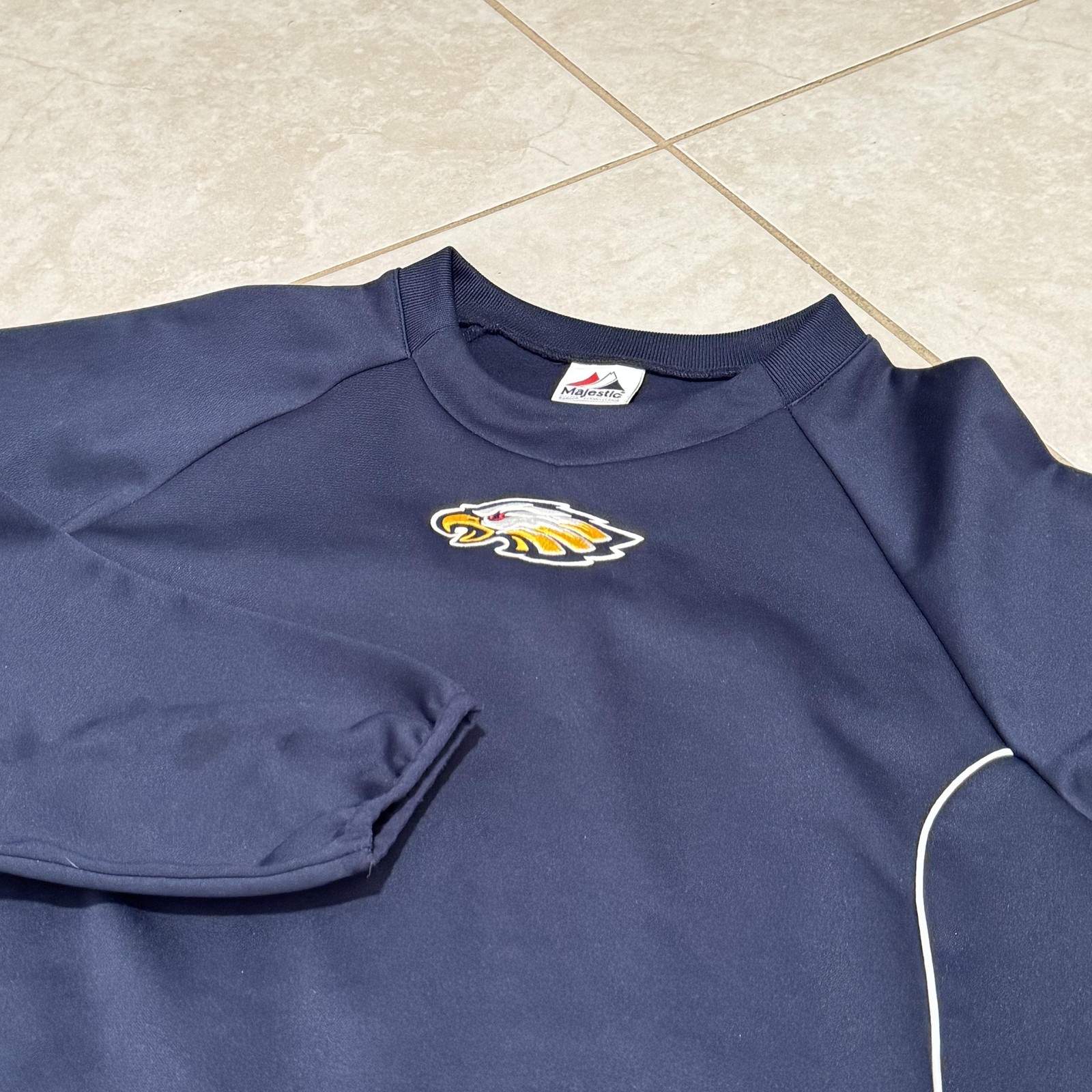 Majestic Pullover Sweatshirt Mens Large Navy Raglan Piping Eagle Embroidered