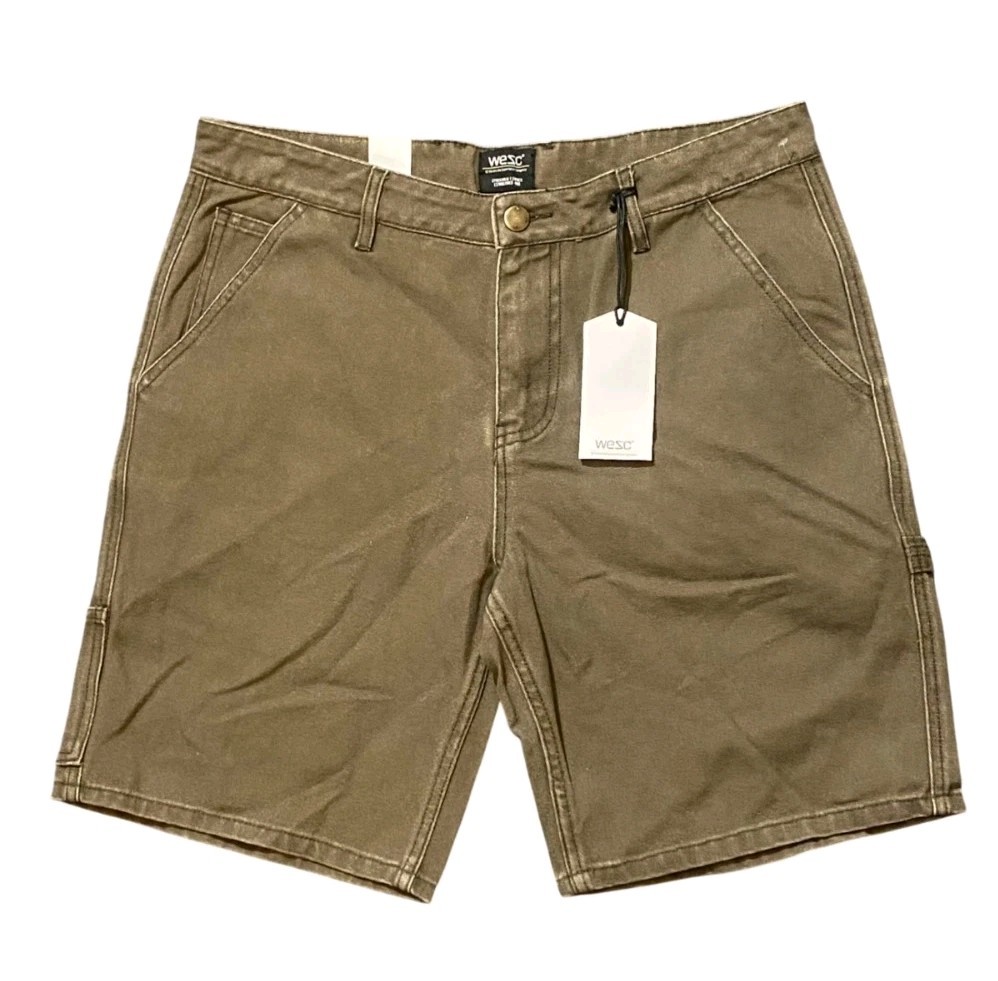 WESC Carpenter Shorts Mens 28 (FITS 32) Mud Canvas Work Utility Pockets Relaxed