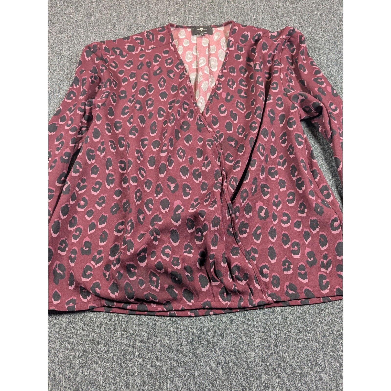 7 For All Mankind Womens Leopard Print Surplice Blouse Burgundy Pink Small