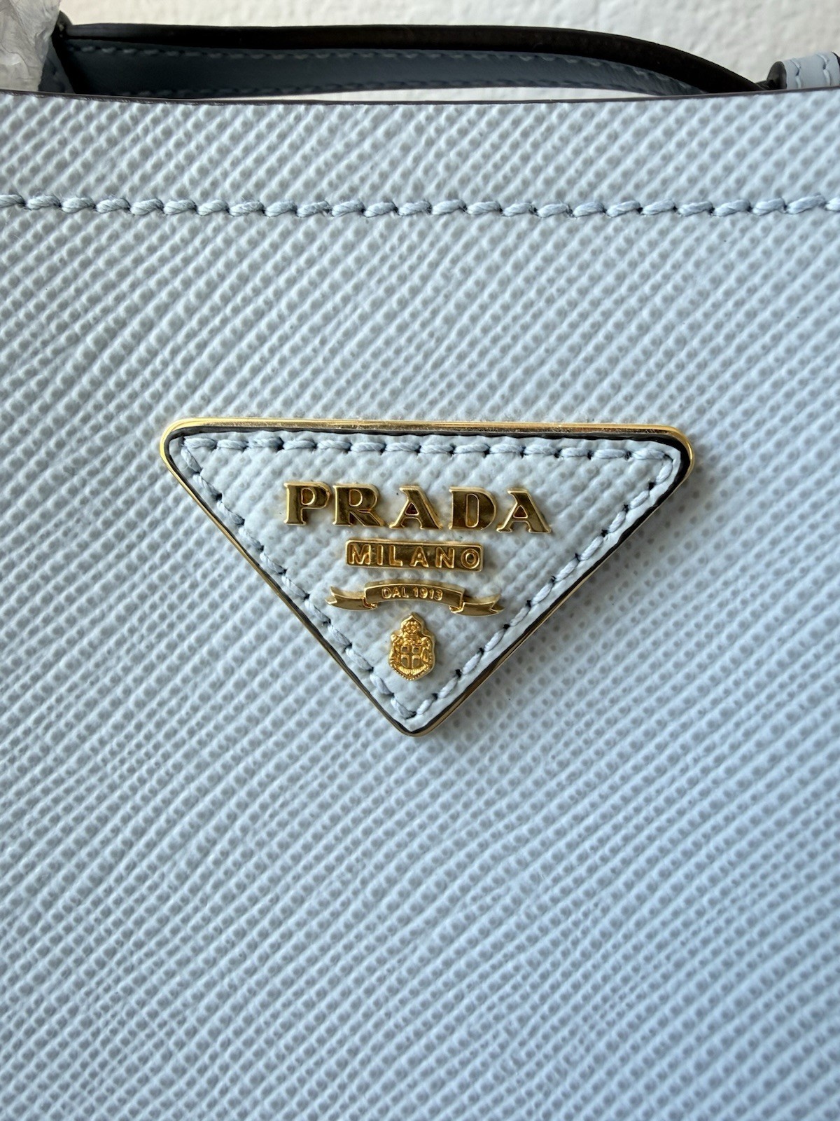 PRADA Light Blue Top Handle Satchel Detachable Strap Dust Bag Gold Hardware