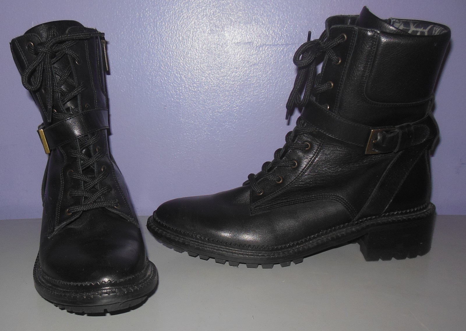 Aquatalia Octavia Waterproof Calfskin Black Leather Combat Boots 8.5 M