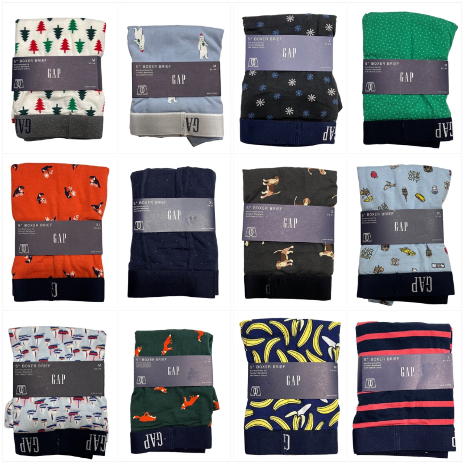NWT GAP Men’s 5″ Boxer Brief Underwear Sz S-M-L-XL Jersey Kint Assorted Colors