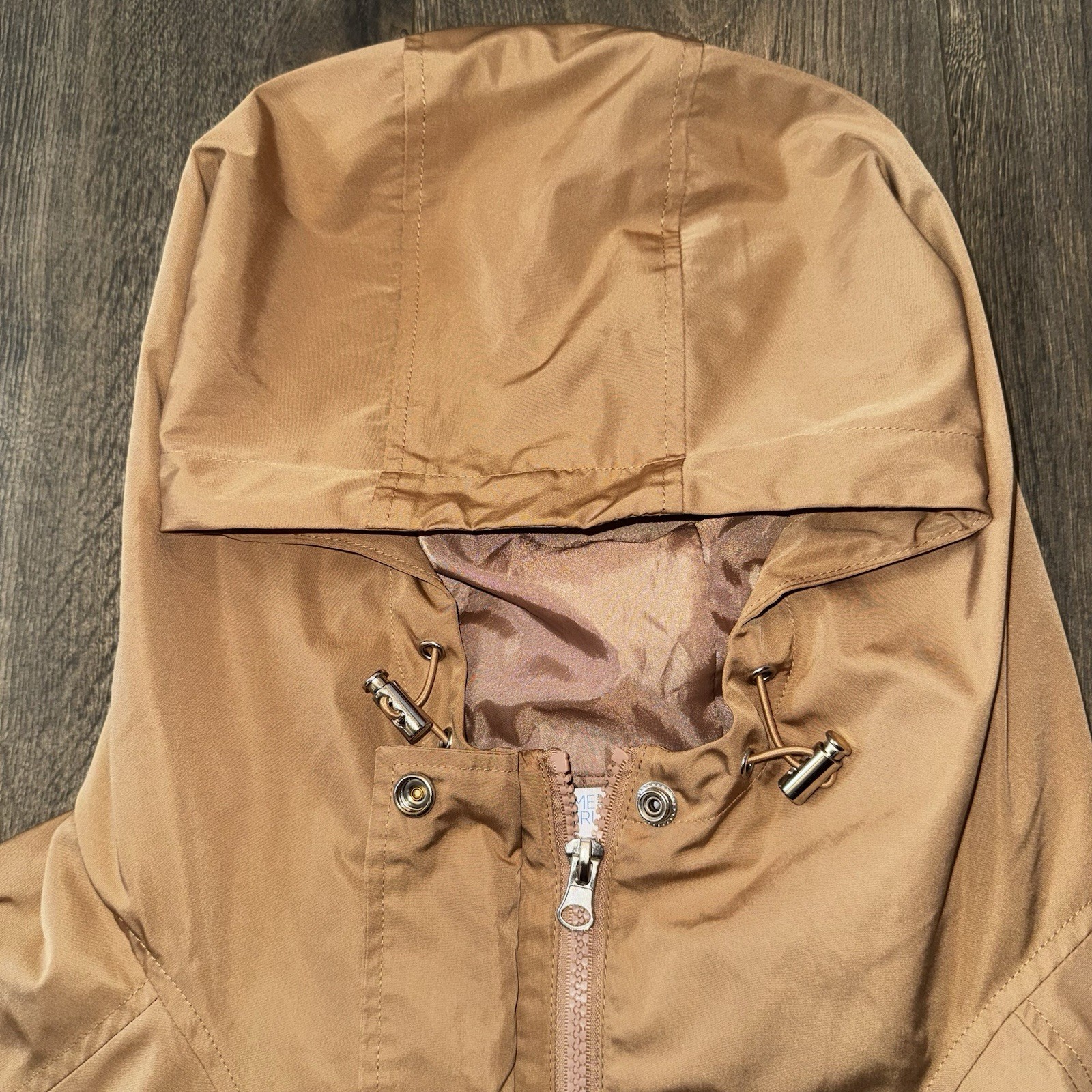 Time&Tru Women’s 1X Hooded Utility Jacket Zipup Button Hooded Khaki Windbreaker