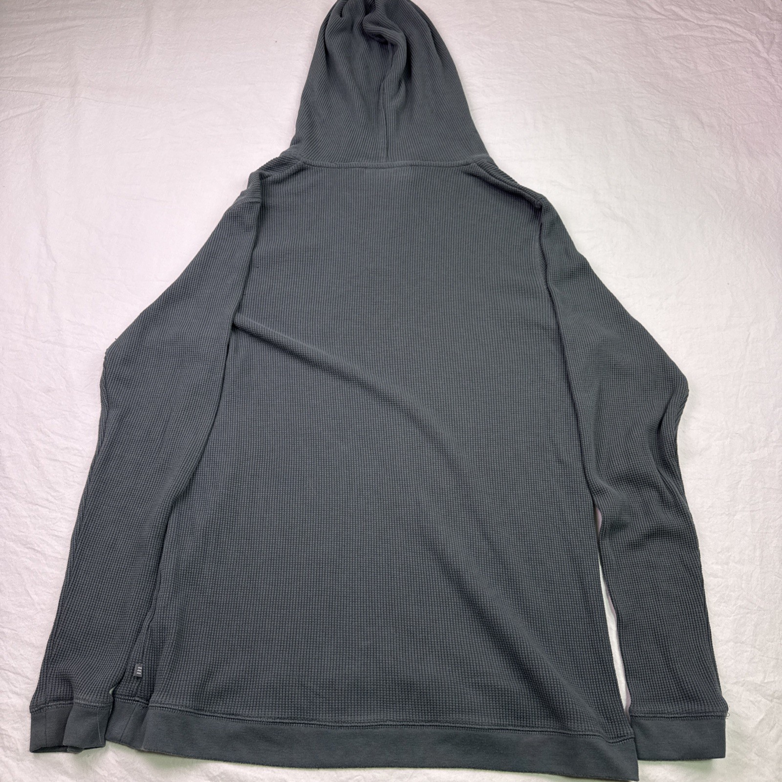 Free Fly medium Bamboo Waffle Knit Hoodie Slate Green Gray V-Neck Relaxed