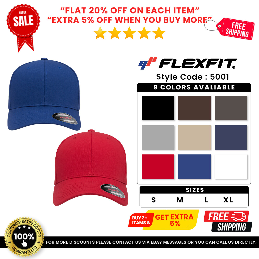 Flexfit 5001 Adult Cotton/Spandex Value Hat 6-Panel Structured Mid-Profile Cap