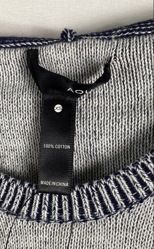 AQUA Women’s Navy White Colorblock Cotton Hooded V-Neck Sweater NWT Sz XS