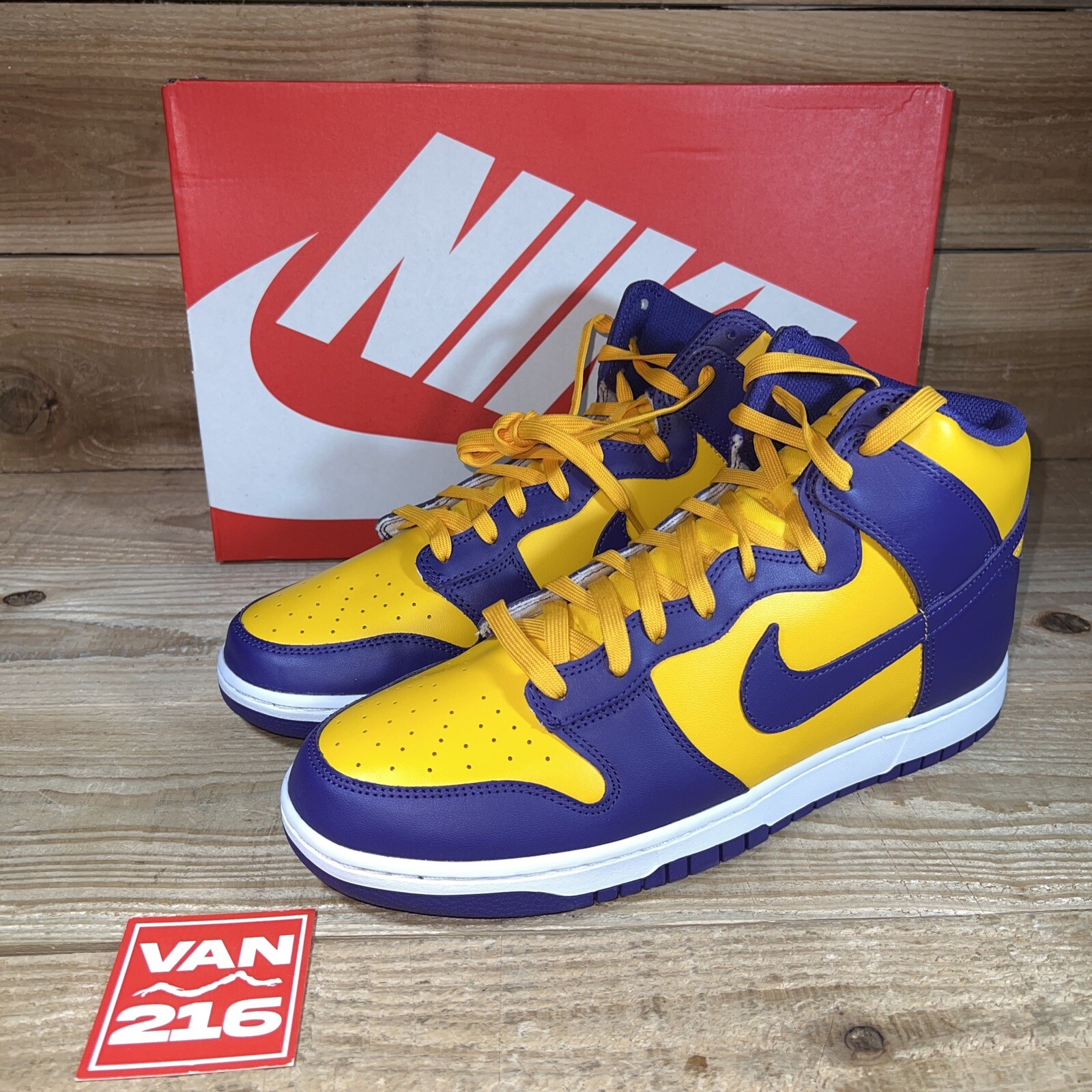 NEW: SZ 13: Nike Men’s Dunk High Purple Yellow Lakers Sneakers: DD1399-500