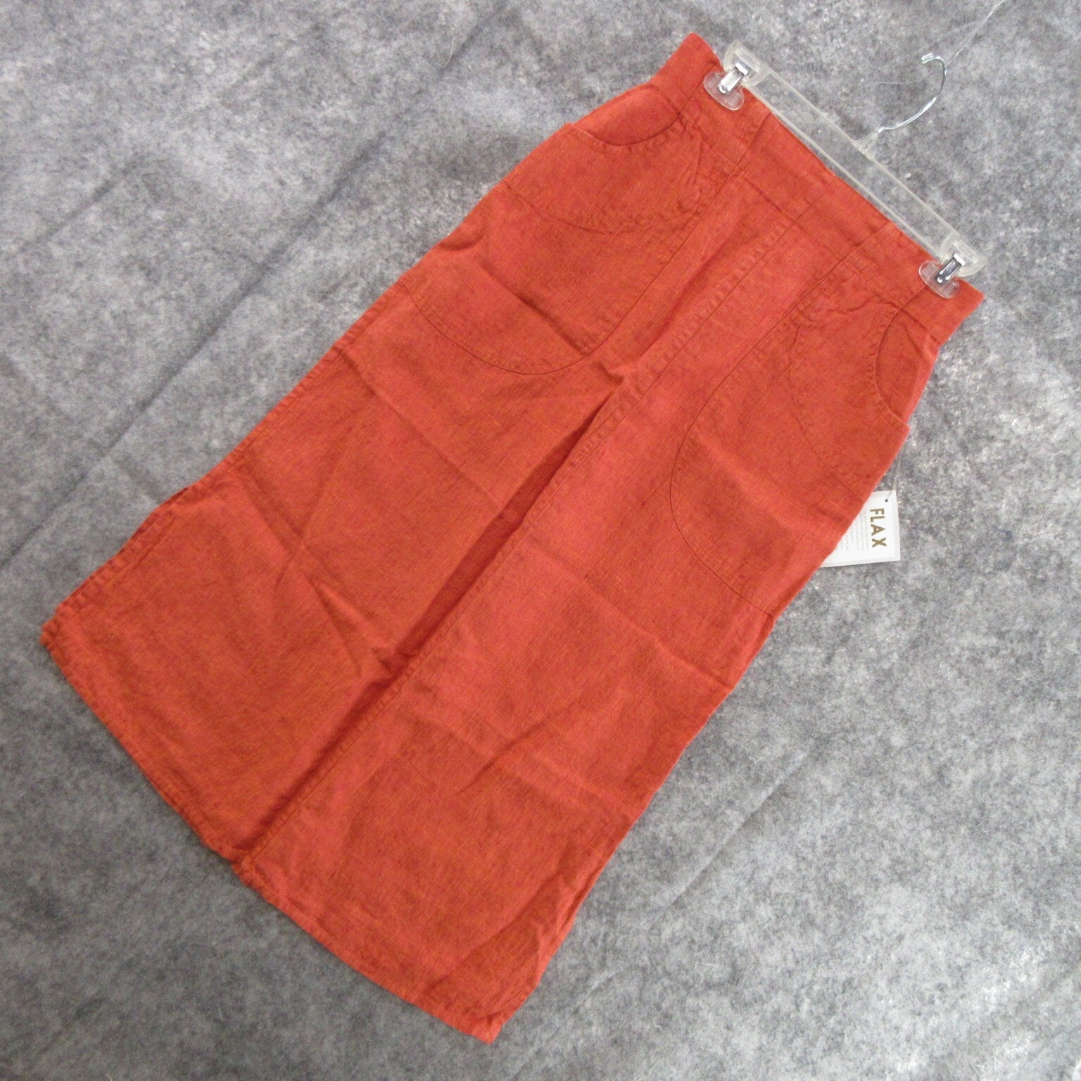 FLAX Designs Linen Skirt Small Solid Orange Maxi Pull-On Elastic Waistband New