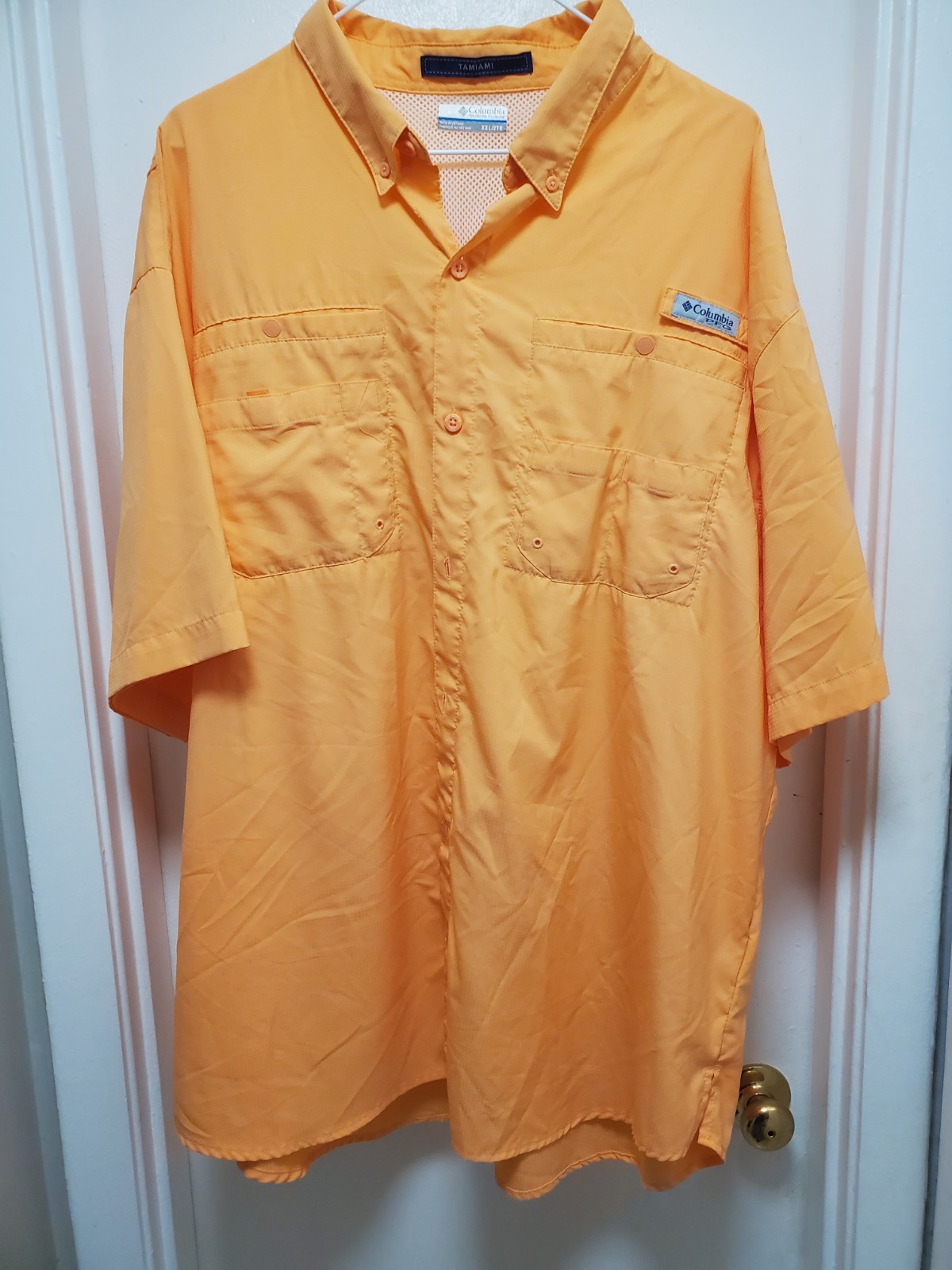 Columbia PFG Bahama Mens XL Peach Orange Fishing Shirt Short Sleeve Omni Shade
