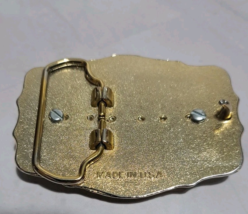 Western Metal Belt Buckle Gold Tone Initial Letter T Cowboy Rodeo Made In USA