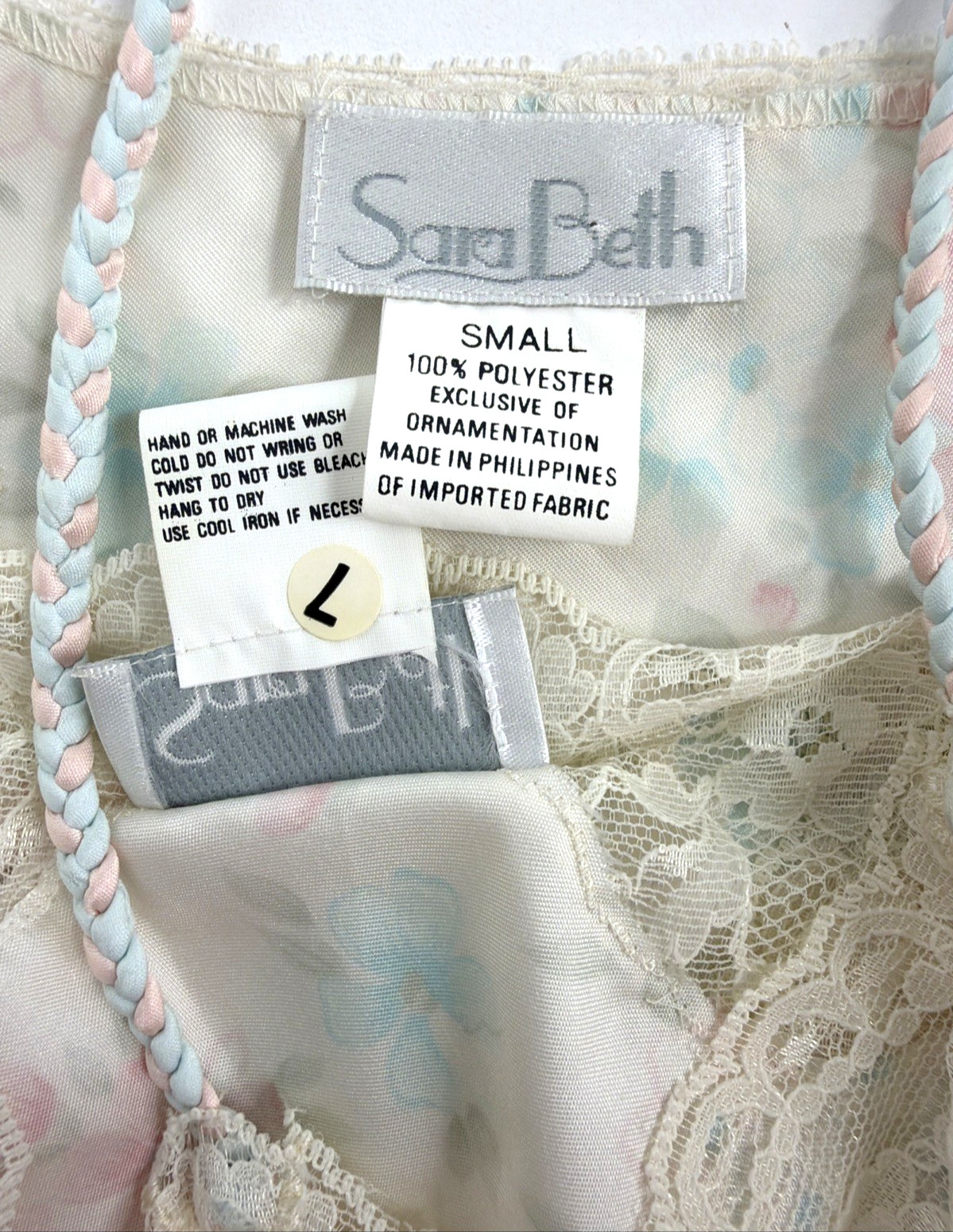 VTG Sara Beth Satin Poly Nightgown Robe Set Pink/Blue Floral Lace Bridal Small