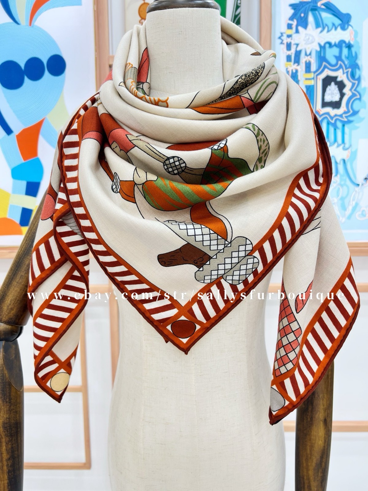 2025 Sallys 70% Cashmere 30% Silk Wrap Scarf Horses Print Double Face Shawl 53″