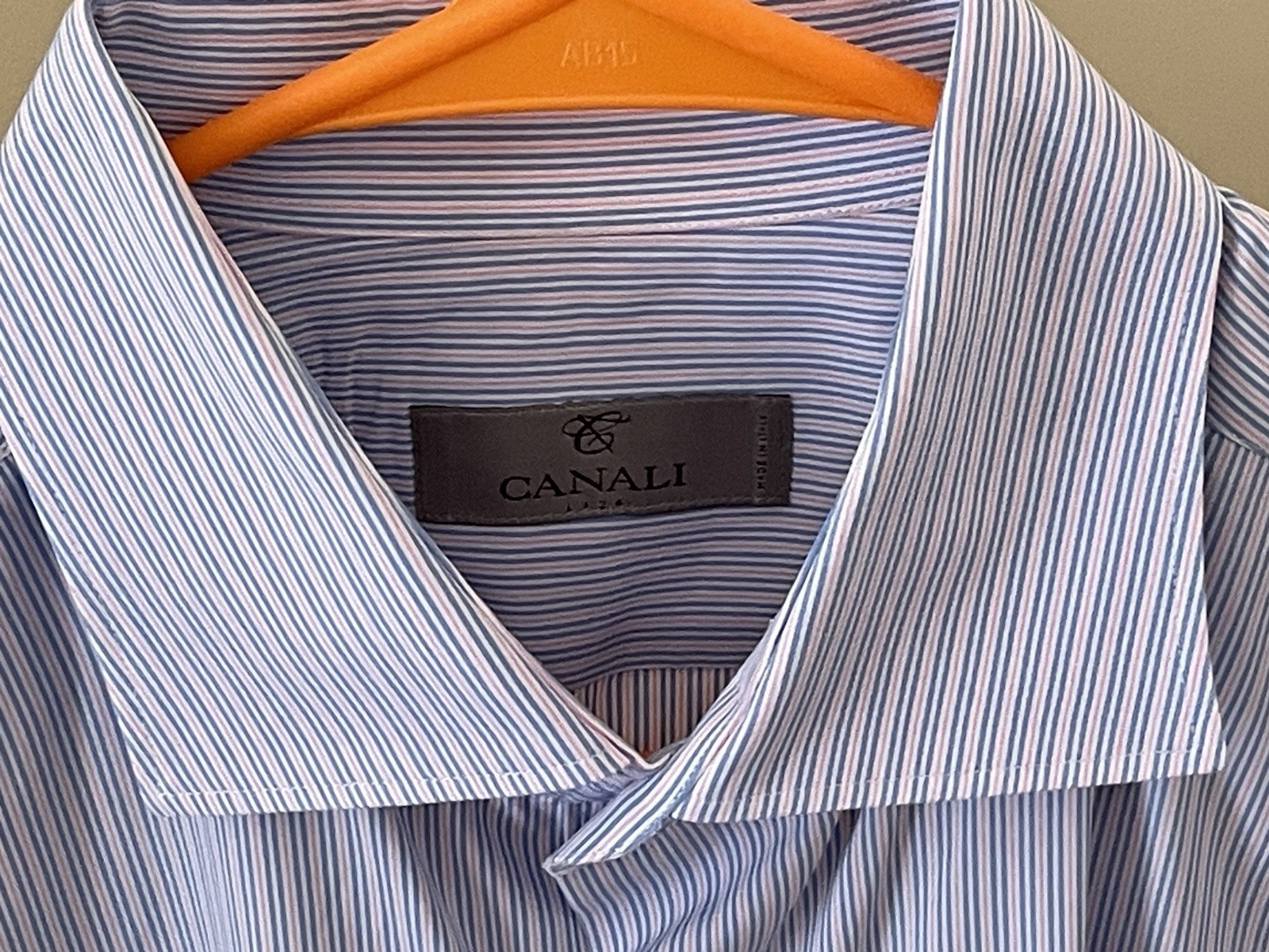 Canali Men’s Size 42X16.5 Blue Bold Stripe Spread Collar Dress Shirt