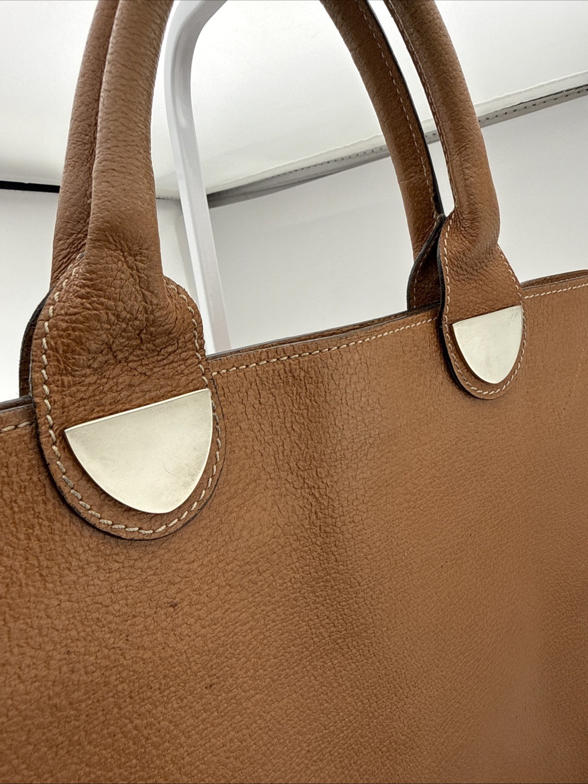 Vintage Lederer Made Italy Brown Pebbled Leather Large Tote Shopper Handbag