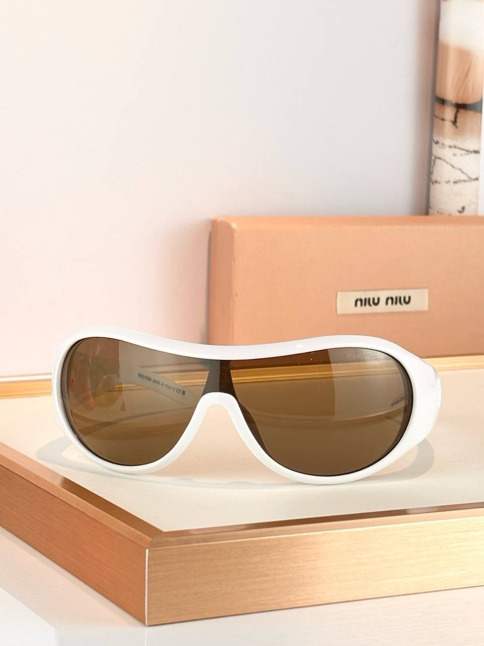 Miu Miu MU B14SU Luxury White Shield Sunglasses Oversized Designer Fashion